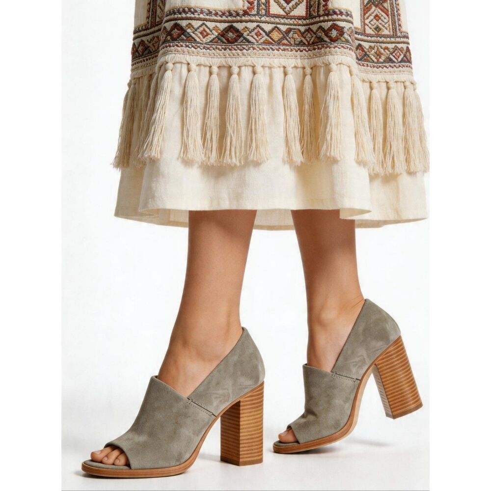 rag & bone Myra Cement Gray Suede Open-Toe Block Heel Pumps Italian 40